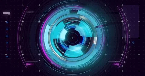 Displaying circular HUD graphic on screen, with rings, crosshair reticles and 库存插图