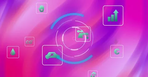 Displaying circular HUD interface element on digital screen, with water droplet Stock Photos