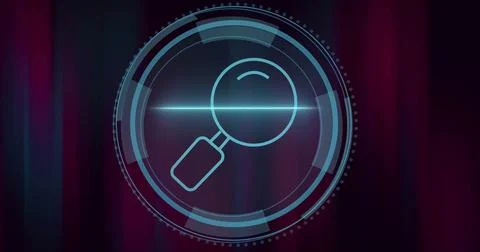Displaying circular HUD scanning red-purple gradient with segmented rings and Illustrazione stock