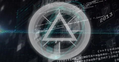 Displaying circular HUD showcasing triangle symbol in virtual data environmen Stock Illustration