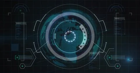 Displaying circular HUD in virtual control panel, highlighting concentric rings, イラスト素材