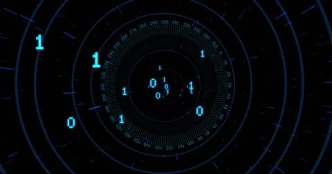 Displaying circular interface rotating rings with tick marks in space with Stock Illustration