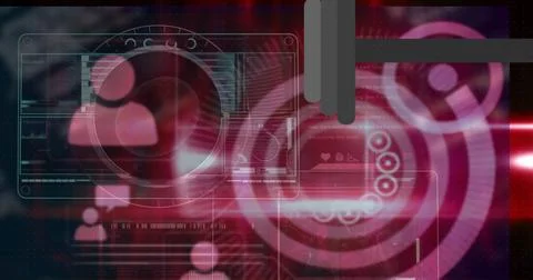 Displaying circular radar overlay with user profile silhouette in virtual Illustrazione stock