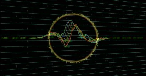 Displaying circular ring showing multi-colored waveform on dark dashboard with 스톡 일러스트