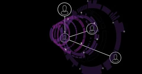 Displaying circular white user icon at data interface, showing purple rings, Stock Illustration