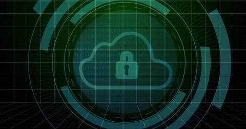 Displaying cloud icon with padlock symbol in grid environment with binary Stock Illustration