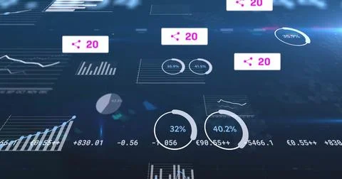 Displaying cluster floating in digital dashboard, with circular charts, line Stock Illustration