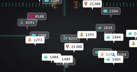 Displaying cluster of floating notification bubbles hovering over dashboard with Stock Photos