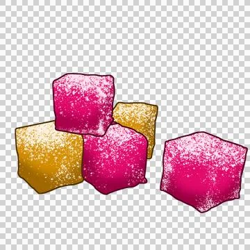 Displaying cluster of speckled candy cubes in 3D render style with transparent Stock Illustration