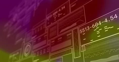 Displaying cluster of translucent UI panels and waveform widgets in digital HUD Stock Illustration