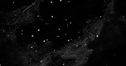 Displaying cluster of white five-pointed stars and speckles across night sky, Stock Illustration