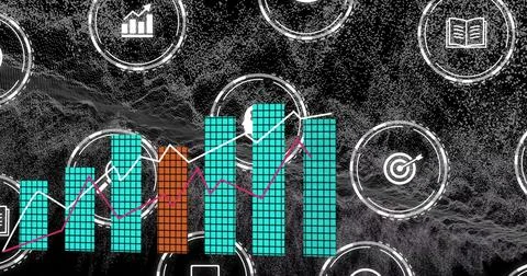 Displaying clustered bar chart on dashboard with teal bars, orange bar, Stock Photos