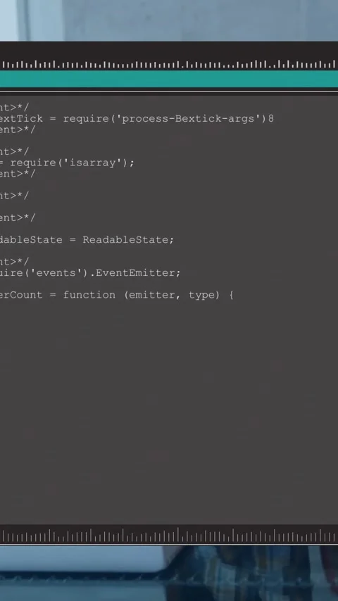 Displaying code in terminal, computer screen in office with blurred background Stock Footage 344285273