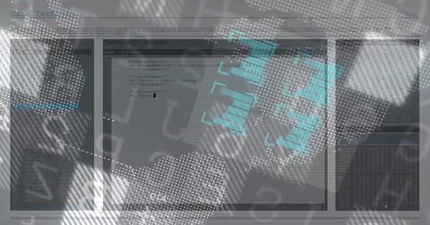 Displaying code terminal window overlaying numeric sequences on screen, with Stock Illustration