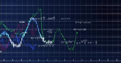 Displaying color chart on dark navy monitor, showing green, blue, red traces, Illustrazione stock