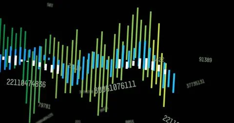 Displaying colored vertical bars pulsing on dark display with thin white Stockillustratie