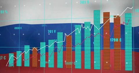 Displaying colorful segmented-bar and line charts showing data on screen, with 스톡 일러스트