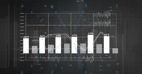 Displaying combination bar and line chart in data dashboard, with bars, numeric Stock Illustration
