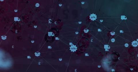 Displaying commerce network on teal purple gradient connecting lines 3D nodes 스톡 사진
