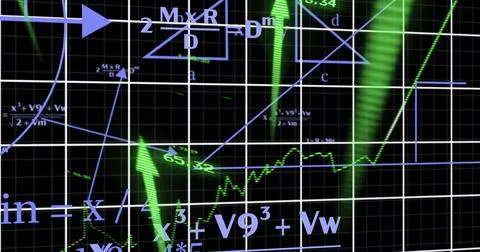 Displaying complex chart showing rising green line on digital screen, with white Illustrazione stock