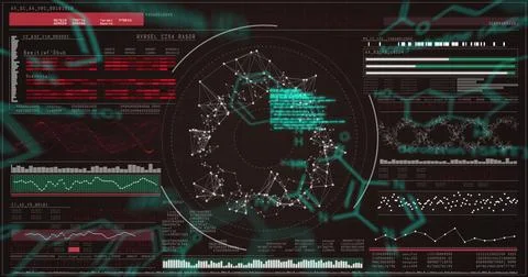 Displaying complex data analytics, digital interface with network connections in Stock Photos