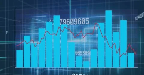 Displaying composite data chart on dashboard, with blue bars, red line, floating Foto stock