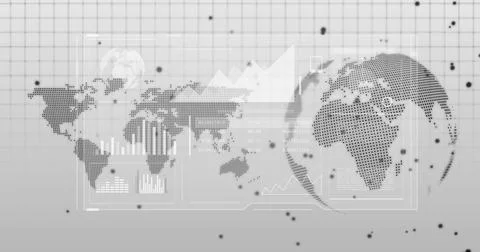 Displaying composite grayscale data display at dashboard, with HUD panels, do Illustrazione stock