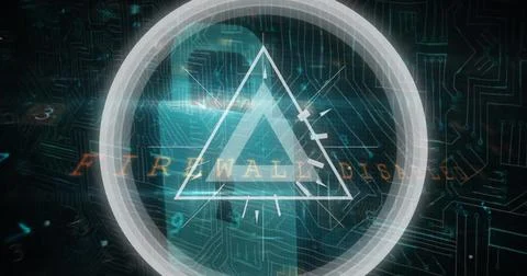 Displaying concentric ring and triangles on security dashboard with firewall 스톡 일러스트