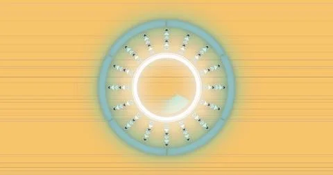Displaying concentric rings rotating over warm gradient interface, with radial Stock Illustration