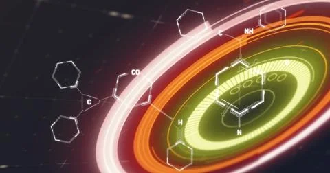 Displaying concentric rings rotating in simulation, showing hexagonal diagrams 库存照片