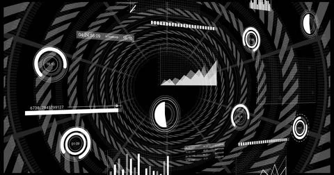 Displaying concentric spiral vortex rotating inside virtual HUD, showing Illustrazione stock