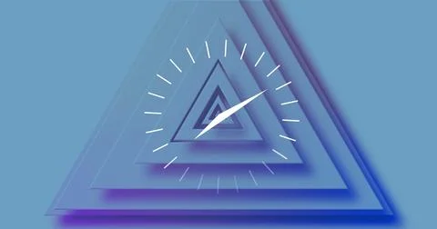 Displaying concentric triangles receding in digital art with circular white tick Stockfoto's