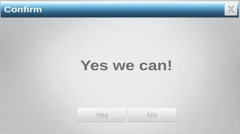 Displaying confirmation dialog in flat design with blue title bar, bold text, Stock Illustration