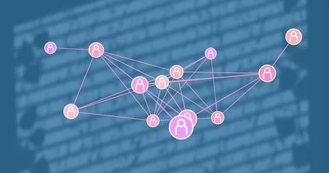 Displaying connected user nodes and edges forming network graph on dashboard, Stock Photos