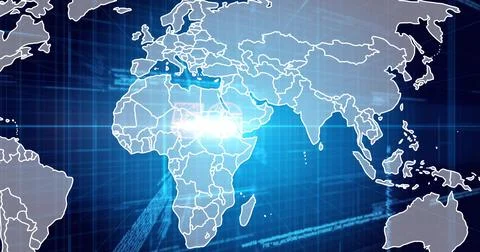 Displaying continental map showing northeast Africa on digital display, with  Stock Illustration