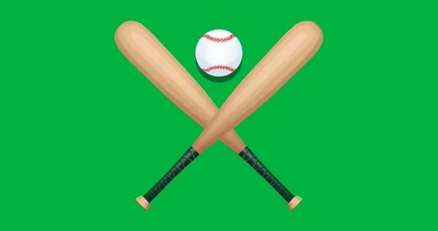 Displaying crossed bats and baseball emblem glowing blue outline on transparent Stock Footage 317213325