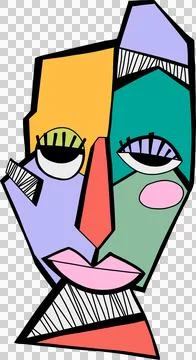 Displaying cubist face in vector art, pastel polygons and hatch shading on Stock Illustration