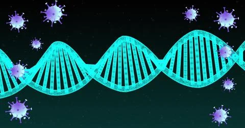 Displaying cyan 3D DNA wireframe helix running on dark gradient background, with 스톡 일러스트