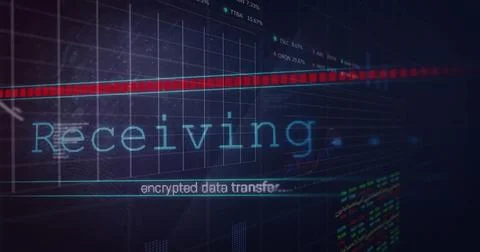Displaying cyan-blue Receiving text on dashboard with encrypted transfer grid Stock Illustration