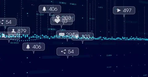 Displaying cyan or teal data band on navy analytics UI, with faint callouts s 库存插图