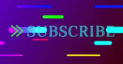Displaying cyan-outlined SUBSCRIBE centered on purple-magenta gradient, showing Stock Illustration