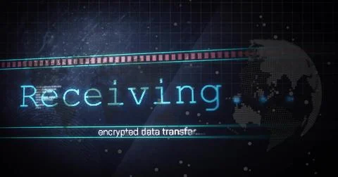 Displaying cyan Receiving text, encrypted transfer subtitle on dashboard, Stock Illustration