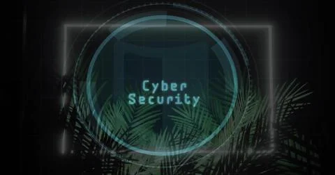 Displaying cyber security text glowing within translucent circle on grid with Stock Photos