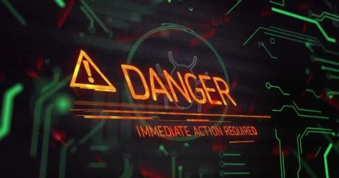 Displaying danger warning on panel with large DANGER text, hazard icon, Stockfoto's