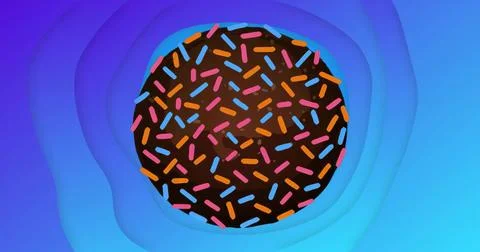Displaying dark brown circle showing pink blue orange sprinkles on layered pu 스톡 일러스트