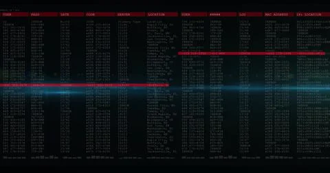 Displaying dark computer terminal interface on digital screen, highlighting r イラスト素材