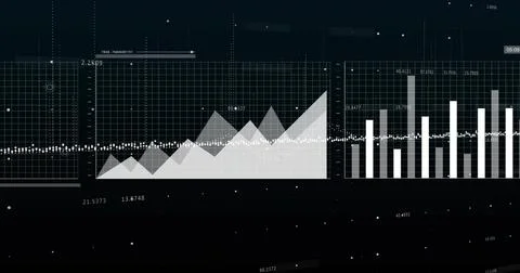 Displaying dark dashboard showing layered area peaks, dotted baseline and 스톡 일러스트