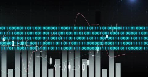 Displaying dark dashboard in virtual grid, bars, candlesticks, red and blue Stock Illustration