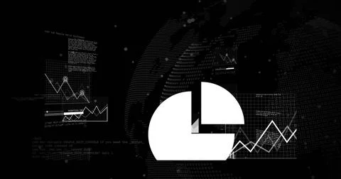 Displaying dark data interface with line graphs and white pie chart missing Illustrazione stock