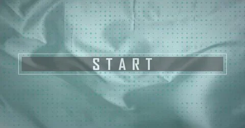 Displaying dark gray panel showing white START text on teal-green backdrop, with Stock Photos